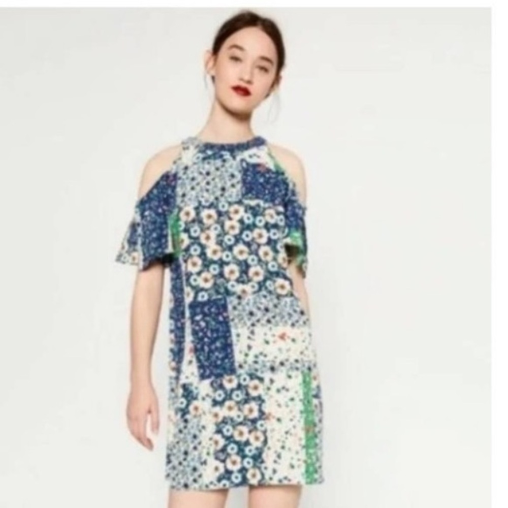 Zara cold shoulder, Floral shift dress
